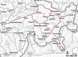 レーティッシュ鉄道路線図