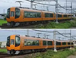 伊勢中川 駅- 賢島駅間では阪伊、京伊特急と名伊特急の編成の向きが異なる。22600系(前2両)の大阪難波行きと近鉄名古屋行きのパンタグラフ位置が前後逆になっている