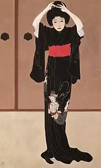 「暖か」1915年(左)と「鏡の前」1915年第2回院展入選作(右)。両作は本来は一つの作品で色彩も対をなしていた。