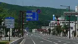鳥追町から東向田町(川内駅交差点)方面を望む