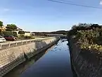 梶栗川。撮影は土笛モニュメント付近にあるやよい橋から。