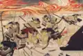 『平治物語絵巻』(13世紀後半、ボストン美術館蔵)より、首を切られる三条殿の武士