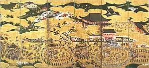 慶長11年（1606年）作の『豊国祭礼図屏風』。方広寺大仏殿が描かれている。