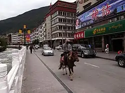 馬で街をゆく人