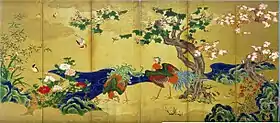 伝狩野永徳『四季花鳥図』（白鶴美術館）