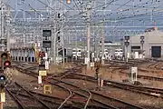 構内にある車両基地（唐津運輸センター）（2023年1月）