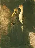 暖炉の側の少女