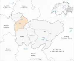グラウビュンデン州内のクールの位置の位置図