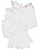 Deutschlandkarte, Position der stadt Rostock hervorgehoven