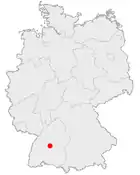 Deutschlandkarte, Position von Tübingen hervorgehoben