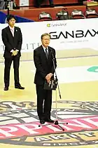 2011年　bjリーグ、河内敏光コミッショナー。秋田市立体育館で。