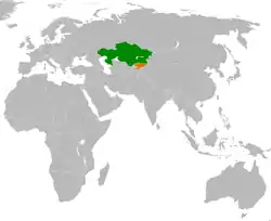 KazakhstanとKyrgyzstanの位置を示した地図