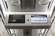 客室天井部の枕木方向に設置された液晶ディスプレイ案内装置