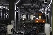 阪神なんば線開業直前の引上線の様子（現在、引上線は中央の1線のみ）