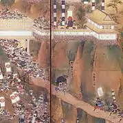 賤ヶ岳の戦いで奮戦する中川清秀（賤ヶ岳合戦図屏風）