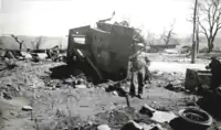 1951年4月、米第1海兵師団が春川北方で確認したSU-76自走砲の残骸。戦争初期の玉山浦戦闘で撃破されたものの可能性があり、この写真は功績確認委員会が沈鎰の戦功を確認する上で重要な史料の一つになった。
