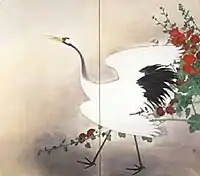 『鶴と七面鳥』 1928年(昭和3年)紙本彩色 財団法人永青文庫蔵