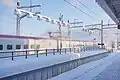 融雪装置から温水噴霧を受ける車両