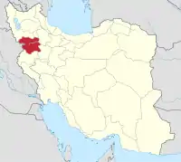 イランにおけるコルデスターン（塗りつぶし部）。