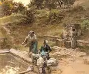 フランスのレアリスム画家 レオン・レルミット(1844年-1925年)が描いた洗濯の風景