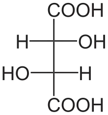 Diagram showing the structural formula of the form of an "L" of tartaric acid, the major organic acid in wine.