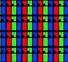 RGB 液晶（左）と有機EL（右）の例赤1個、緑1個、青1個の3つのサブピクセルで、1つのフルカラー正方形のユニットを構成し、1ユニットで1ピクセルとなる。