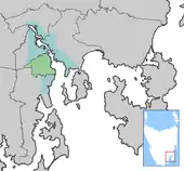 緑がホバート市。薄青がグレーター・ホバート地域の位置図
