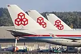 ボーイング747-400Fが3機並んだ様子。