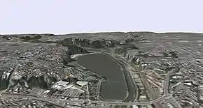 図:千波湖周辺3D写真※高さ方向倍率を6.2に拡大加工