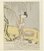 江戸時代中期、川で洗濯をする様子。鈴木春信画(1770年頃)