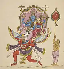 ガルダの上に乗るラクシュミーと夫ヴィシュヌ（1820年頃）