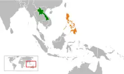 LaosとPhilippinesの位置を示した地図