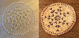 ルイヴァブロイズを揚げる前の生地 (左) と揚げたもの (右)