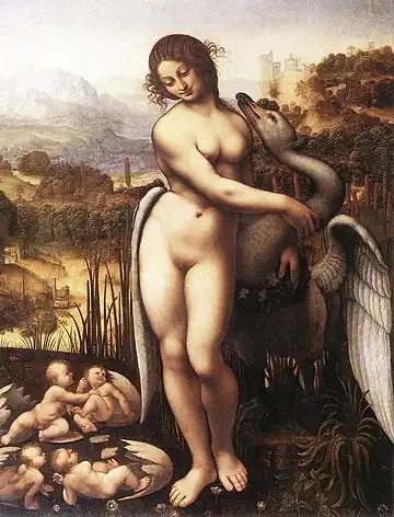 チェザーレ・ダ・セスト『レダと白鳥』（1506年-1510年頃）ヘレネー誕生の場面