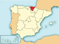 スペイン北部におけるバスク州の位置(赤)