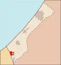 ガザ地区におけるラファフの位置の位置図