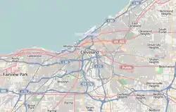 エリー湖南岸に位置するクリーブランドの位置図
