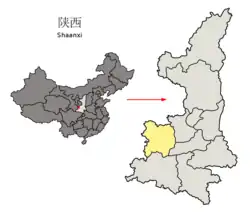 陝西省中の宝鶏市の位置