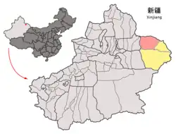 新疆ウイグル自治区中のバルクル・カザフ自治県の位置