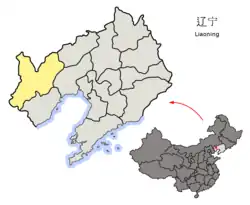 遼寧省中の朝陽市の位置