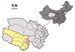 玉樹チベット族自治州中の称多県の位置