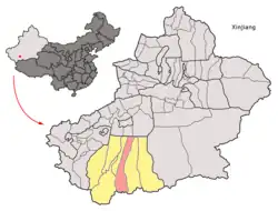 新疆ウイグル自治区中のチラ県の位置