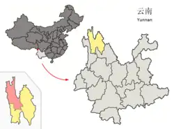 雲南省中の徳欽県の位置