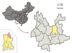 雲南省中の東川区の位置