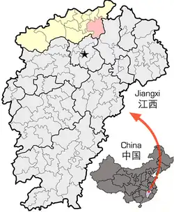 九江市中の都昌県の位置