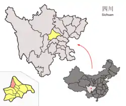 成都市中の都江堰市の位置