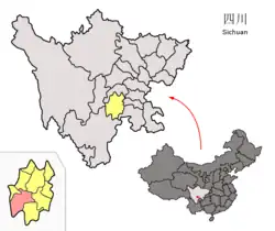楽山市中の峨辺彝族自治県の位置
