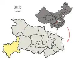 湖北省中の恩施州の位置