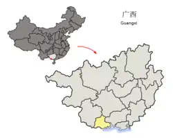 広西チワン族自治区中の防城港市の位置