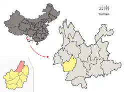 雲南省中の鳳慶県の位置